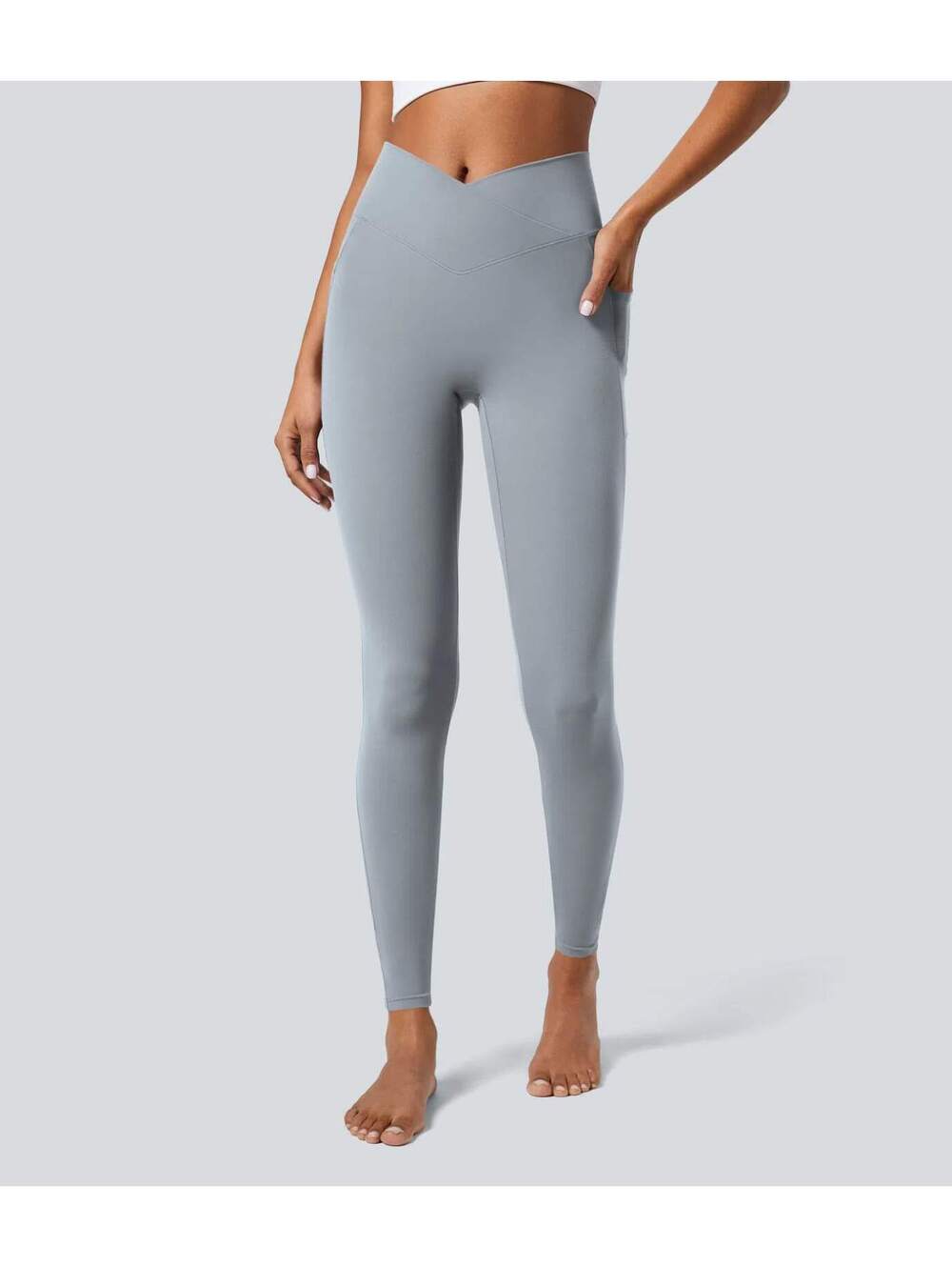 NWT Halara SoftlyZero™ Crossover Pocket Leggings-UPF50+ Quarry XS 7/8